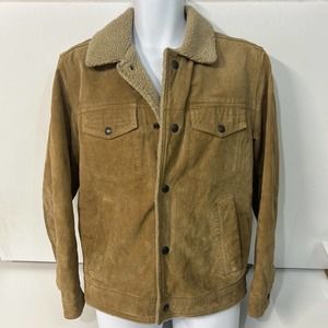 Aeropostale Mens Size S American Classic Brown Leather Sherpa Coat